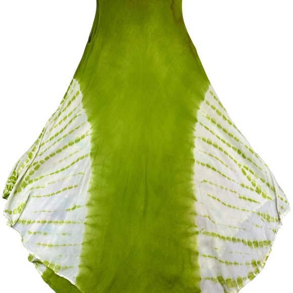Boutique Green Floral Boho Tie Dye Sleeveless Flowing A-Line Dress Free Size - Picture 7 of 9